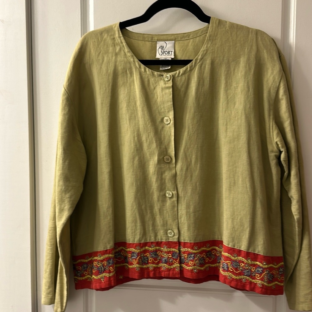 Embroidered, linen-blend lightweight jacket.